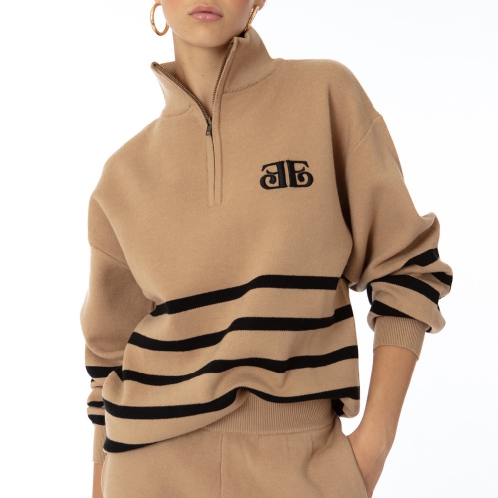 Ell and Emm camel stripe half zip sweater XL